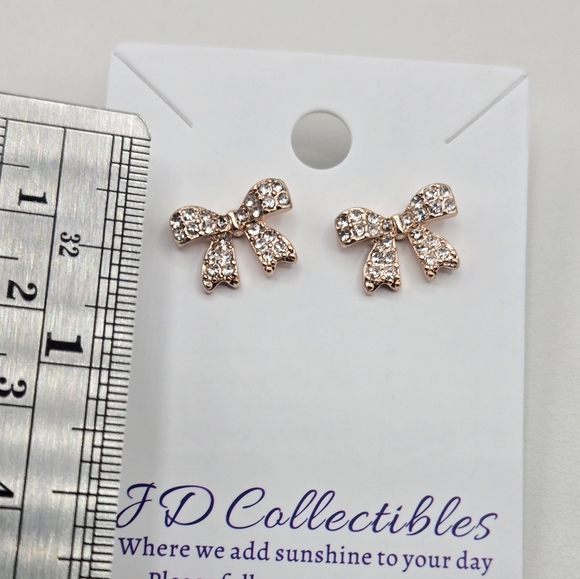 Swarovski Crystal Elements Rose Gold Bow Earrings Prom Bridal Formal - Picture 2 of 6
